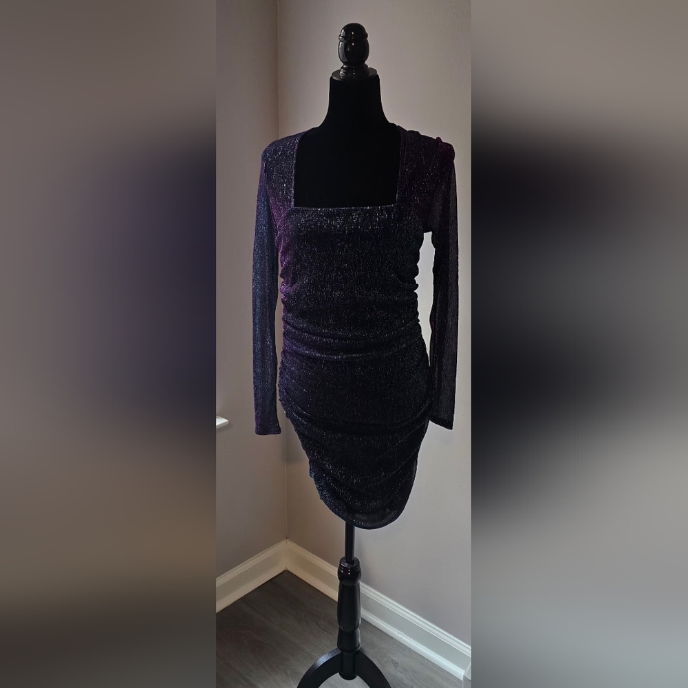 Fashion Nova Shimmering Purple Long Sleeve Dress